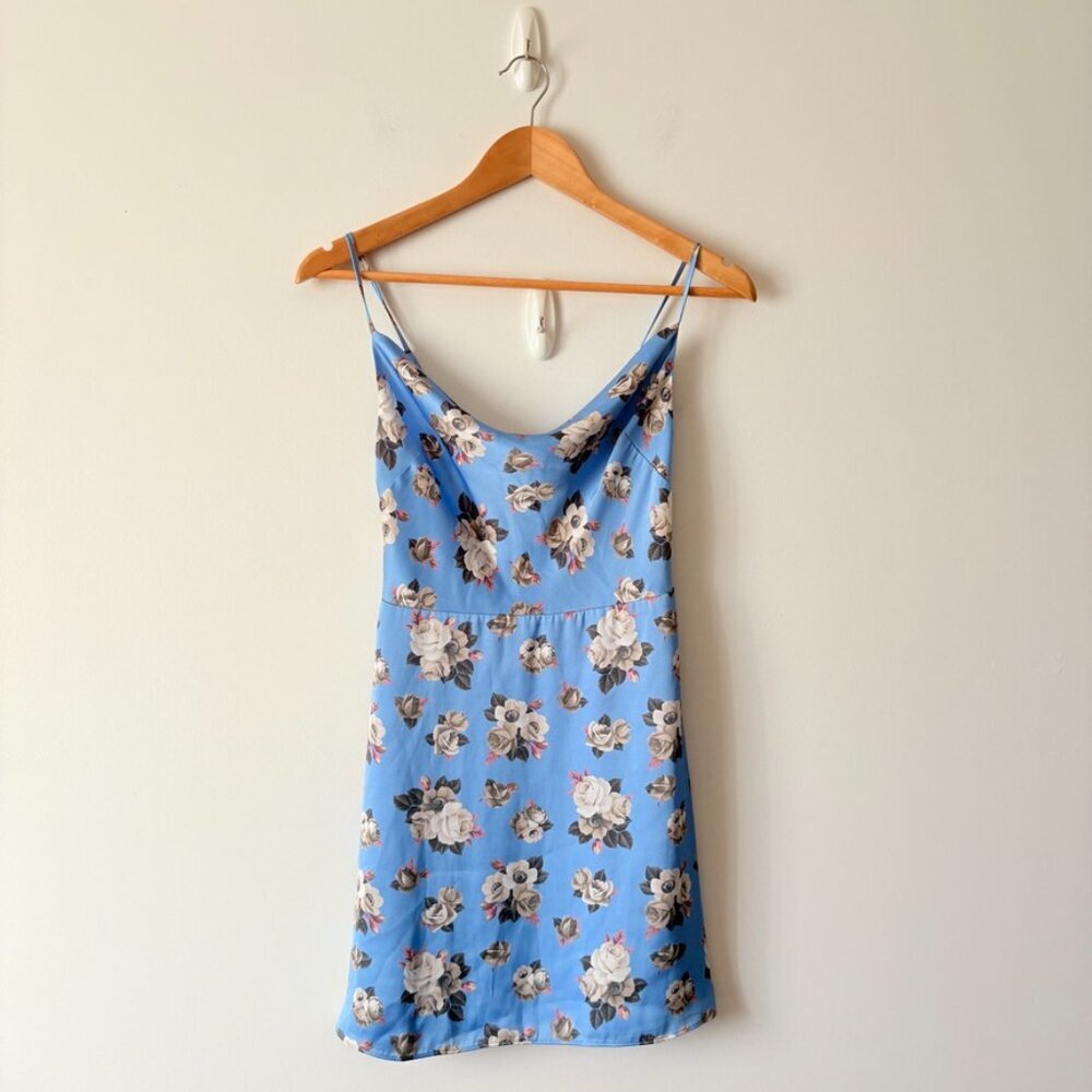 Aritzia Sunday Best Spencer Cowl Neck Mini Slip Dress Blue Floral Size XS - Picture 4 of 7